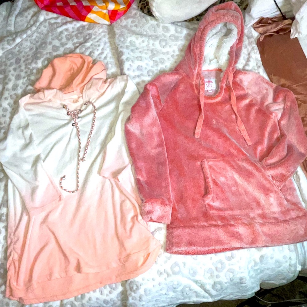 2pc*BUNDLE* BLUSH PINK & PEACH -plush pullover hoodie & sweater Jacket YOUTH S